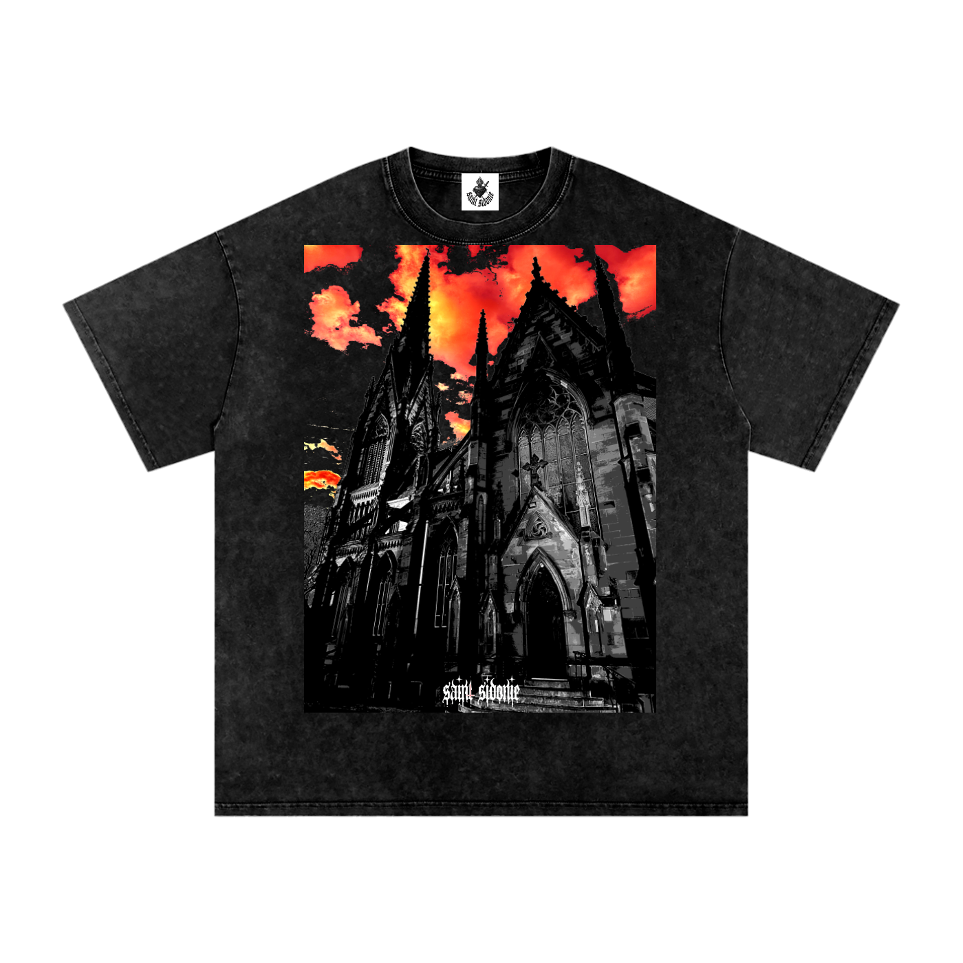 TSHIRT,T-SHIRT,BLACK,CHURCH,SKY,OVERSIZED